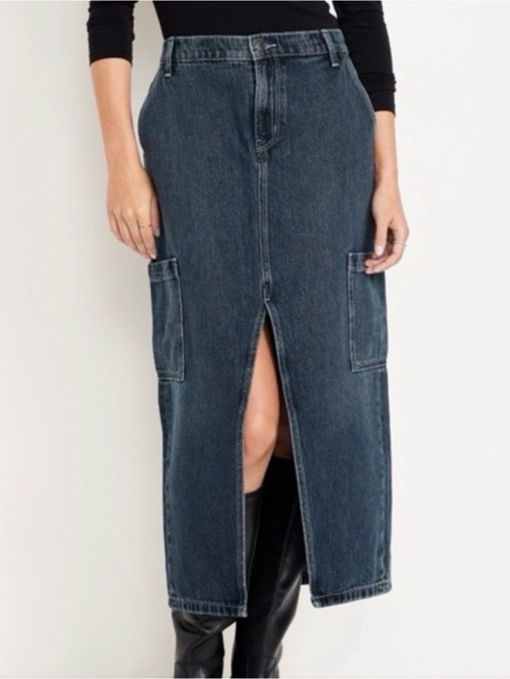 Old Navy Maxi Skirt Size 12 Denim Mid-Rise Cargo Anika Style 508529 NEW